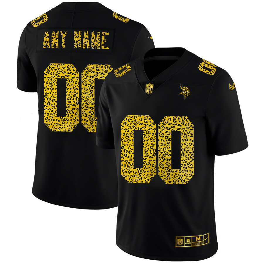 Minnesota Vikings Custom Men Nike Leopard Print Fashion Vapor Limited NFL Jersey Black->customized nfl jersey->Custom Jersey